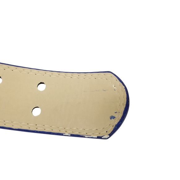 Womens Blue Belt Size XL Silver Tone Buckle Genuine Leather 1.5" Wide - Picture 5 of 7